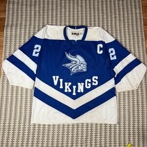 Bakka Vikings Captain #22 Higgins Hockey Jersey Blue White Adult Sz L Preowned